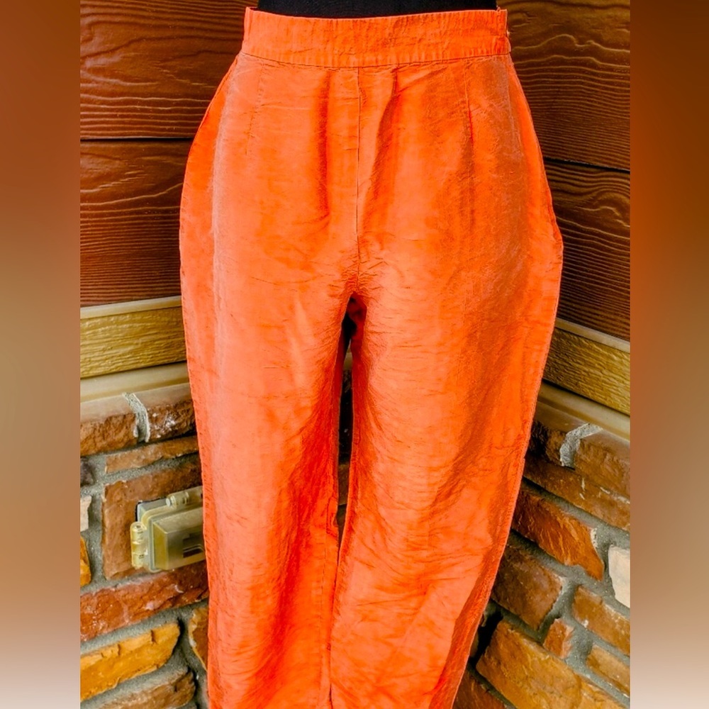 Vintage Rena Rowan Burnt Orange 100% Silk Cropped Pants Size 14W